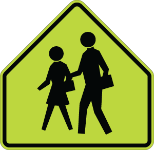 School Crossing - S1-1 - 30" x 30" - Fluorescent Yellow Green