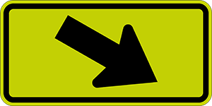 Diagonal Downward Right Arrow Plaque - W16-7PR - 24" x 12" - Fluorescent Yellow Green