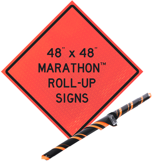 48" Marathon Reflective Vinyl Roll-Up Sign (Dual Lane Reduction)