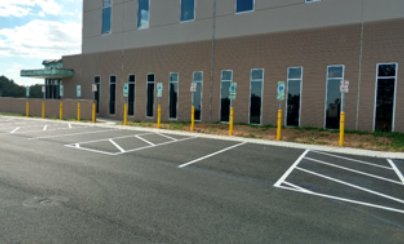 Completed Pavement Markings, Site Traffic Signage and Site Amenities
