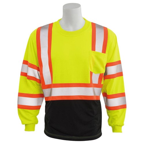 Class 3 ANSI Rated Long Sleeve Hi-Vis T-Shirt with Black Bottom