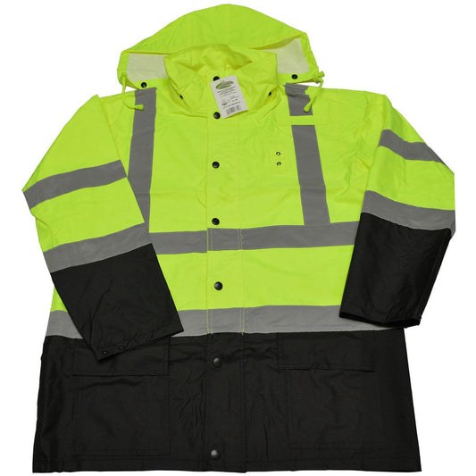 Petra Roc Class 3 Hi-Vis Black-Bottom Waterproof Rain Coat