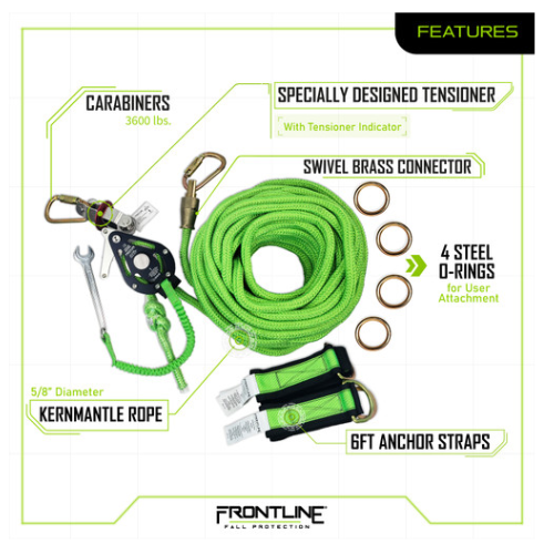 Frontline HLK1004 Adjustable Horizontal Lifeline System — 4-Worker, 100 ft