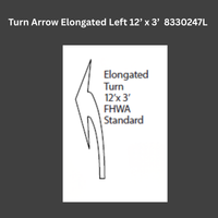 Illustration of an elongated left turn arrow with specifications on a white background