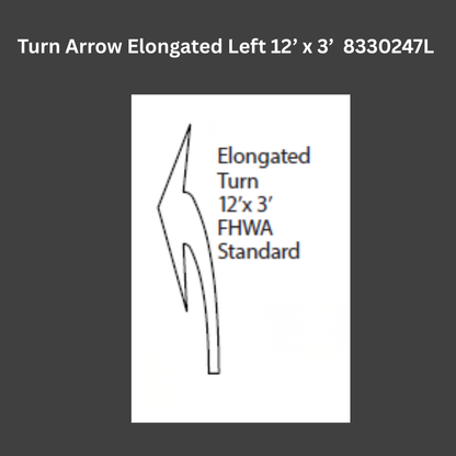 Illustration of an elongated left turn arrow with specifications on a white background