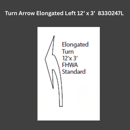Illustration of an elongated left turn arrow with specifications on a white background