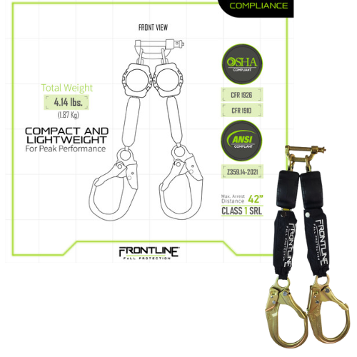 Frontline RPA062R Aramid Fiber Twin-Leg 6 ft Self-Retracting Lifeline