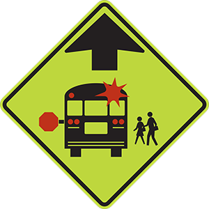 School Bus Stop Ahead - S3-1 - 30" x 30" - Fluorescent Yellow Green