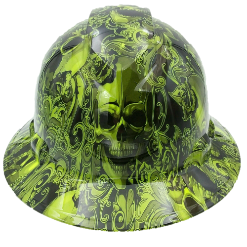 Full Brim Skulls & Roses Hard Hat – 4-Point Ratchet Suspension