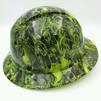 Full Brim Skulls & Roses Hard Hat – 4-Point Ratchet Suspension