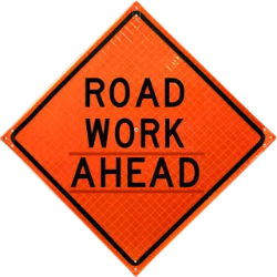 36" Super Bright Reflective Roll-Up Sign (Road Work Ahead) w/ Velcro