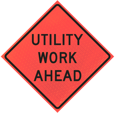 48" Marathon Reflective Vinyl Roll-Up Sign (Utility Work Ahead)